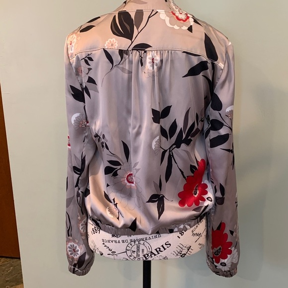 LOFT Lightweight Beige Floral Satin Bomber Jacket Women’s XS Extra Small - Picture 4 of 11